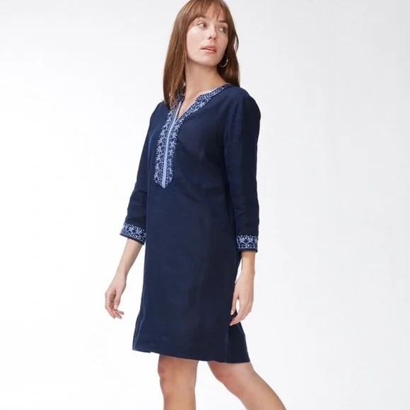Chico's | Dresses | Chicos Navy Blue Embellished Beaded Linen Dress |  Poshmark